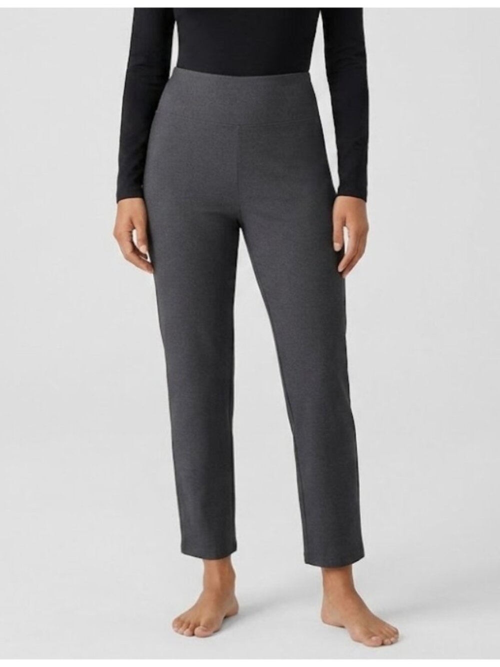 NWT Eileen Fisher High-Waist Slim Pant in Graphite Washable Stretch Crepe PM
